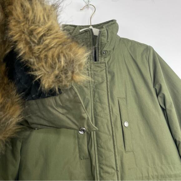 Vans army green puffer coat faux fur hoodie parka jacket women's size XS - Picture 3 of 16